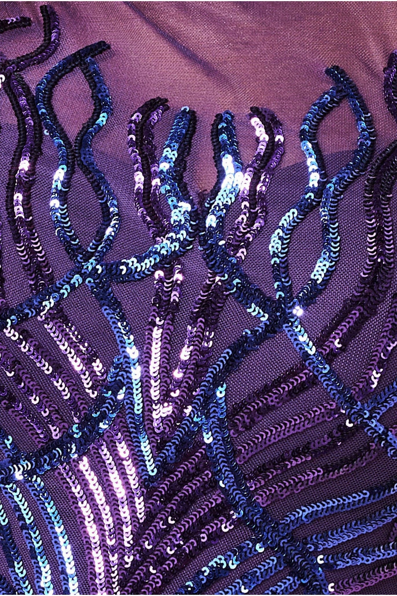 Long Sleeve Sequin Flame Maxi Dress - Purple DR3486