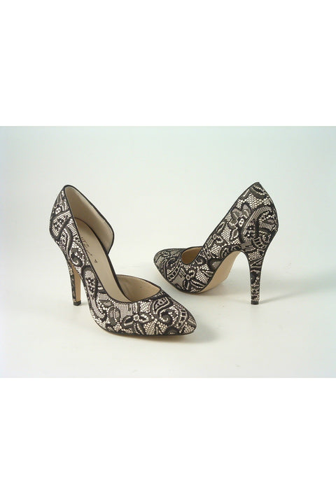 Lace Satin Open Waist High Heel Court Shoe Goddiva