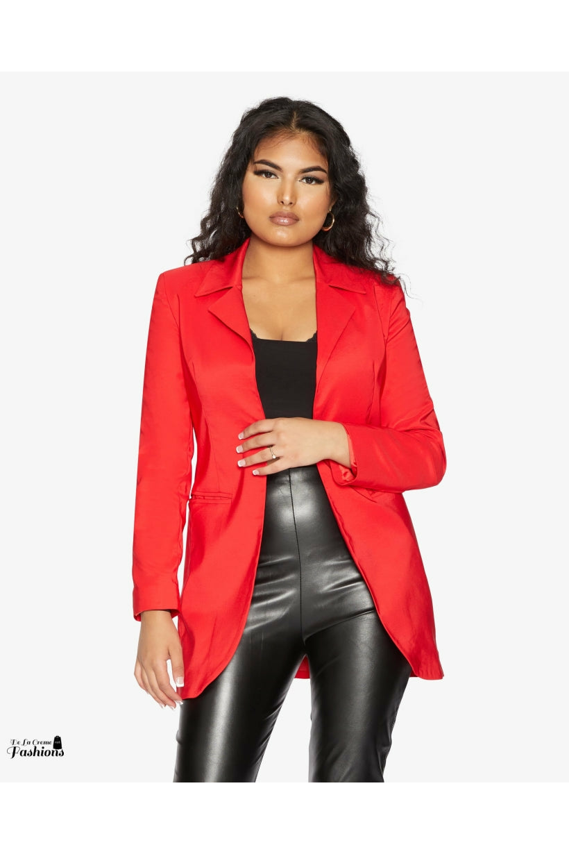 De La Creme Womens Curved Hem Longline Blazer De La Crème