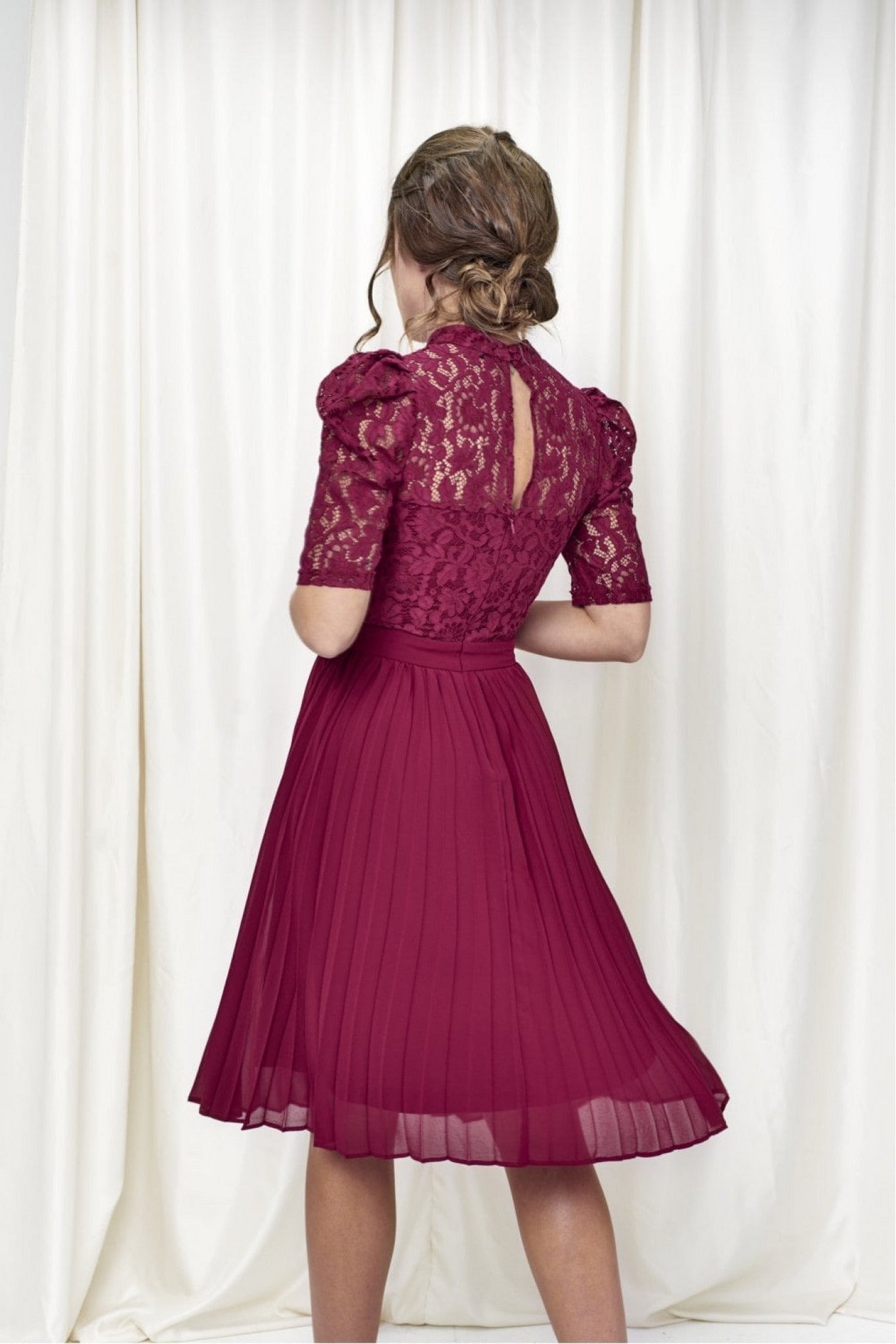 Red Pleated Lace Dress DR0000136