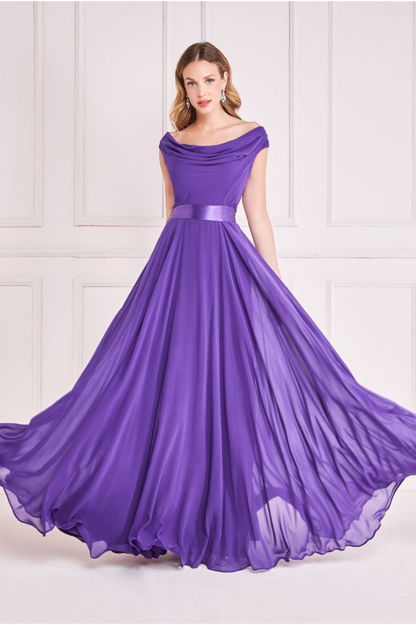 Cowl Neck Chiffon Maxi Dress - Purple DR3335A