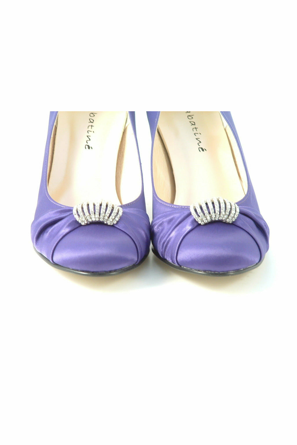 Diamante Purple Satin Mid Heel Court Shoe Purple 12062-PURPLE