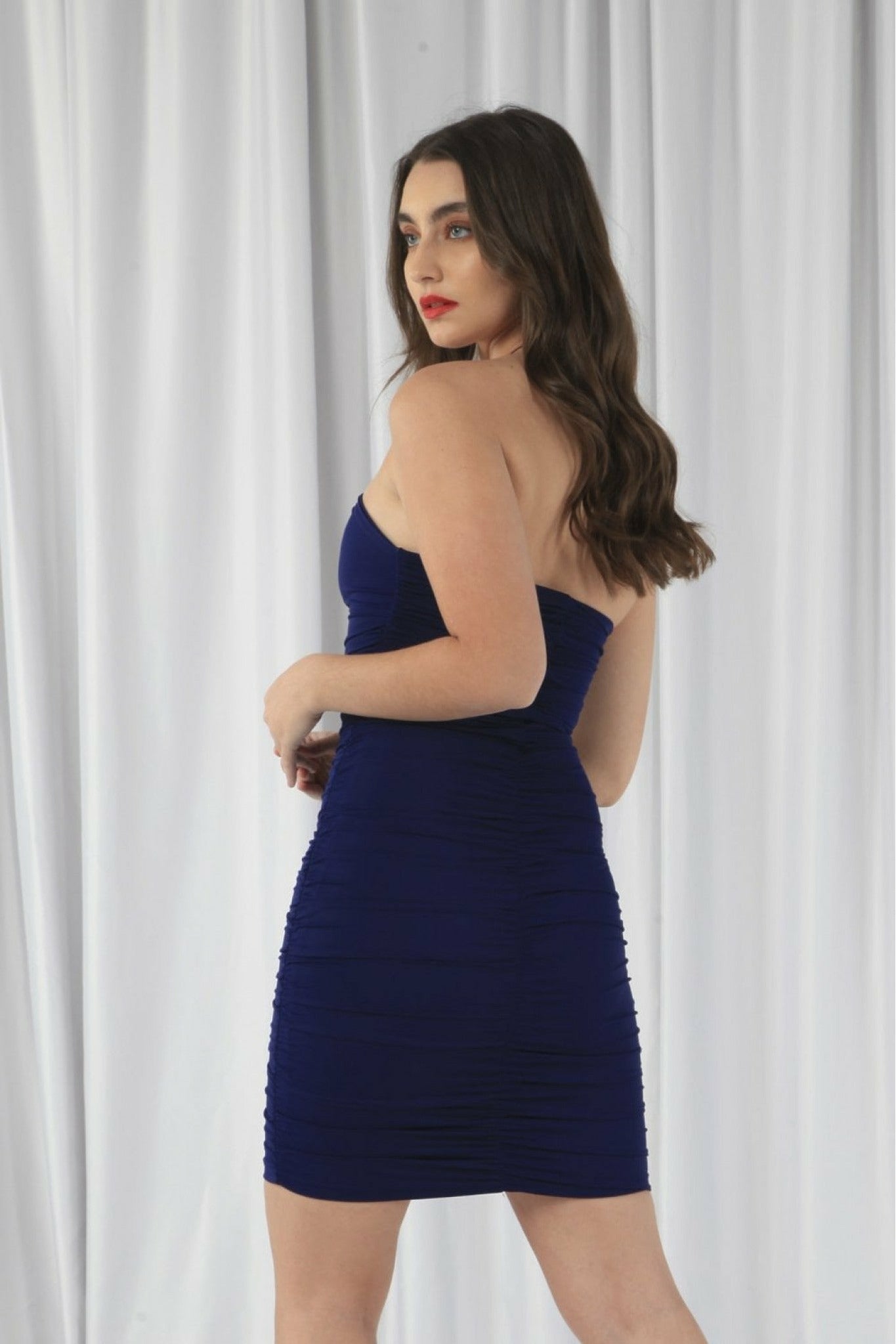 Navy Ruched Bodycon Neck Dress DR0000104