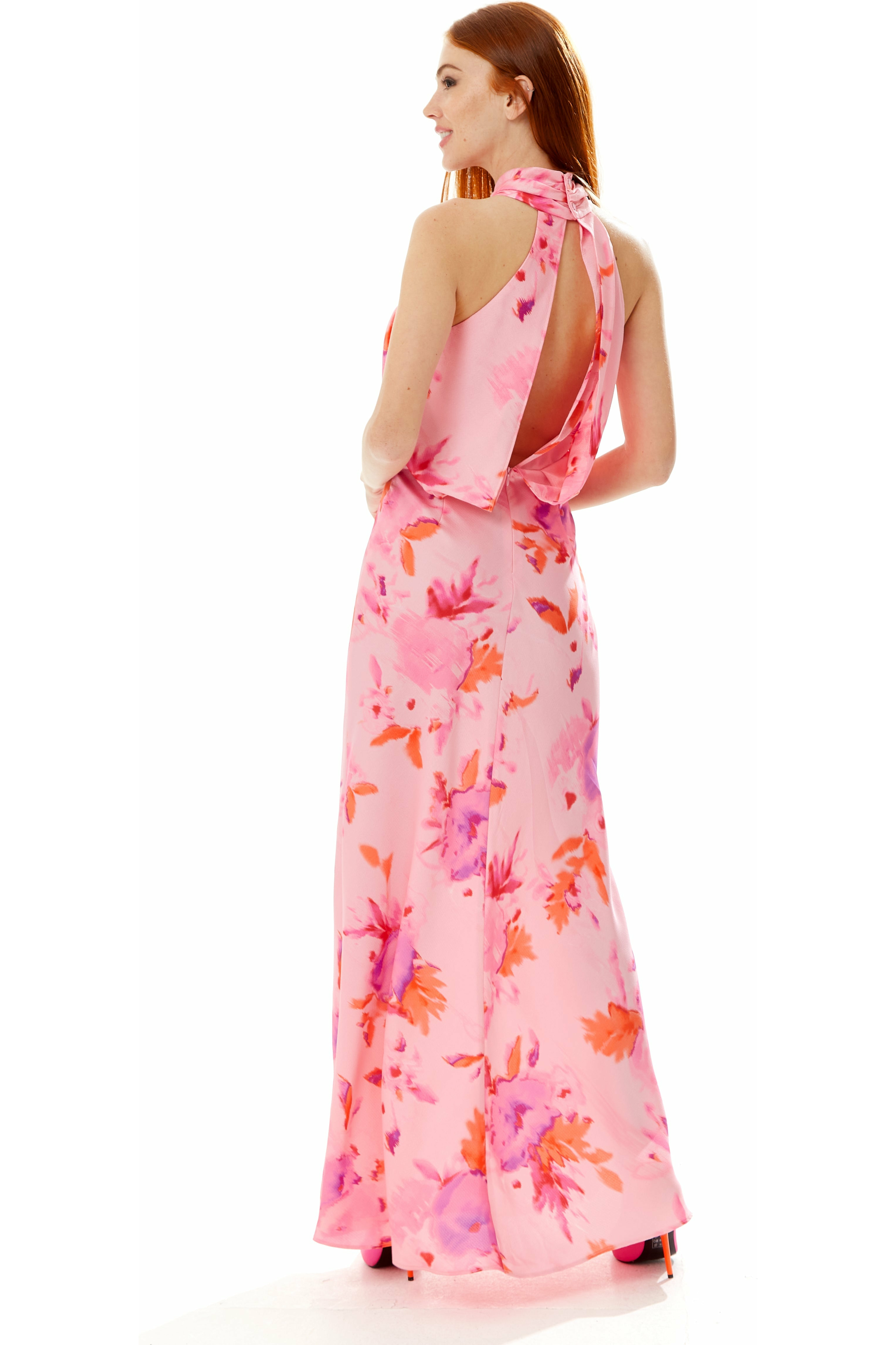 Halter Maxi Floral Print Dress In Pink B7-119-LIQ22SS078