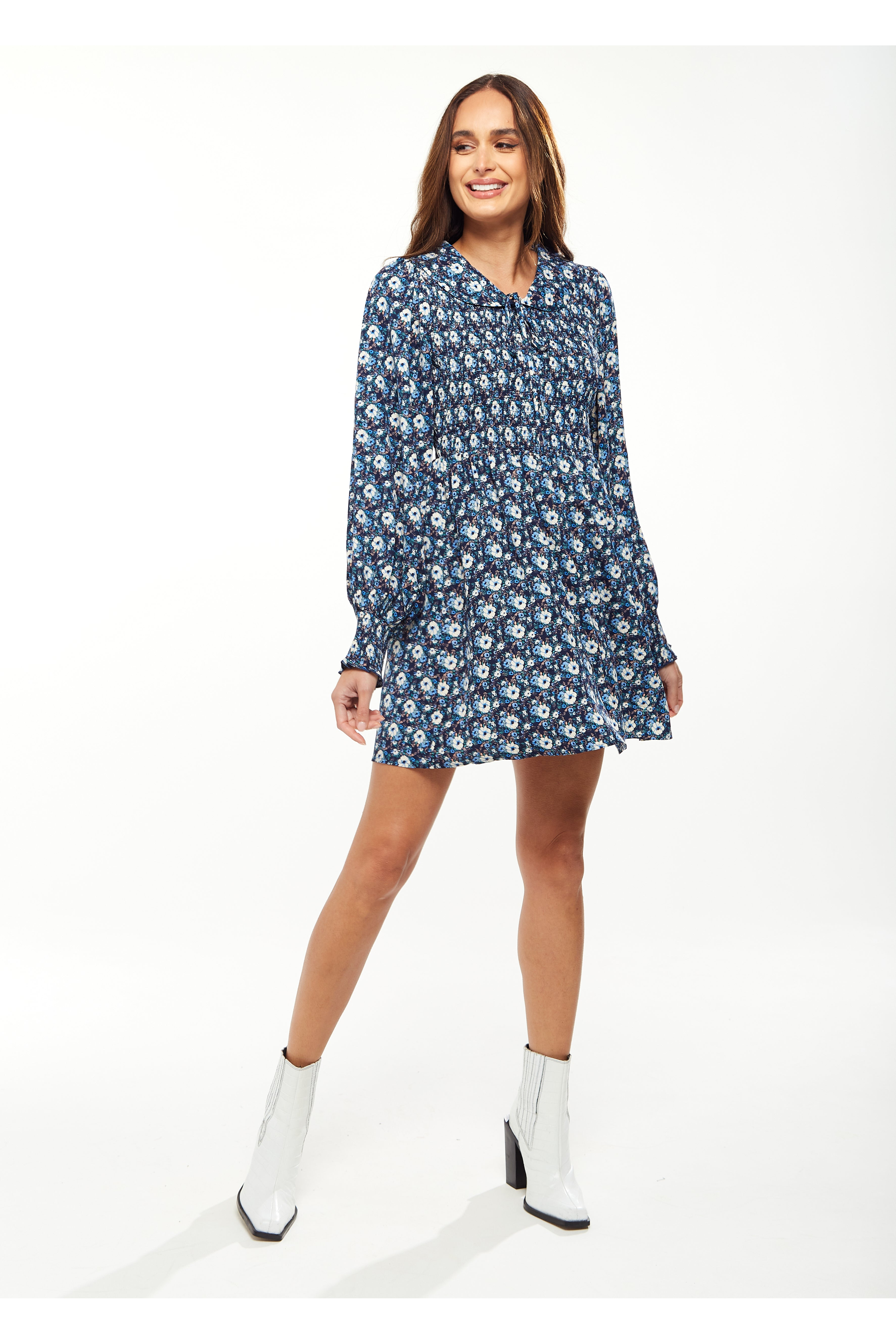 Floral Print Smock Mini With Peter Pan Collar LIQ22-331B