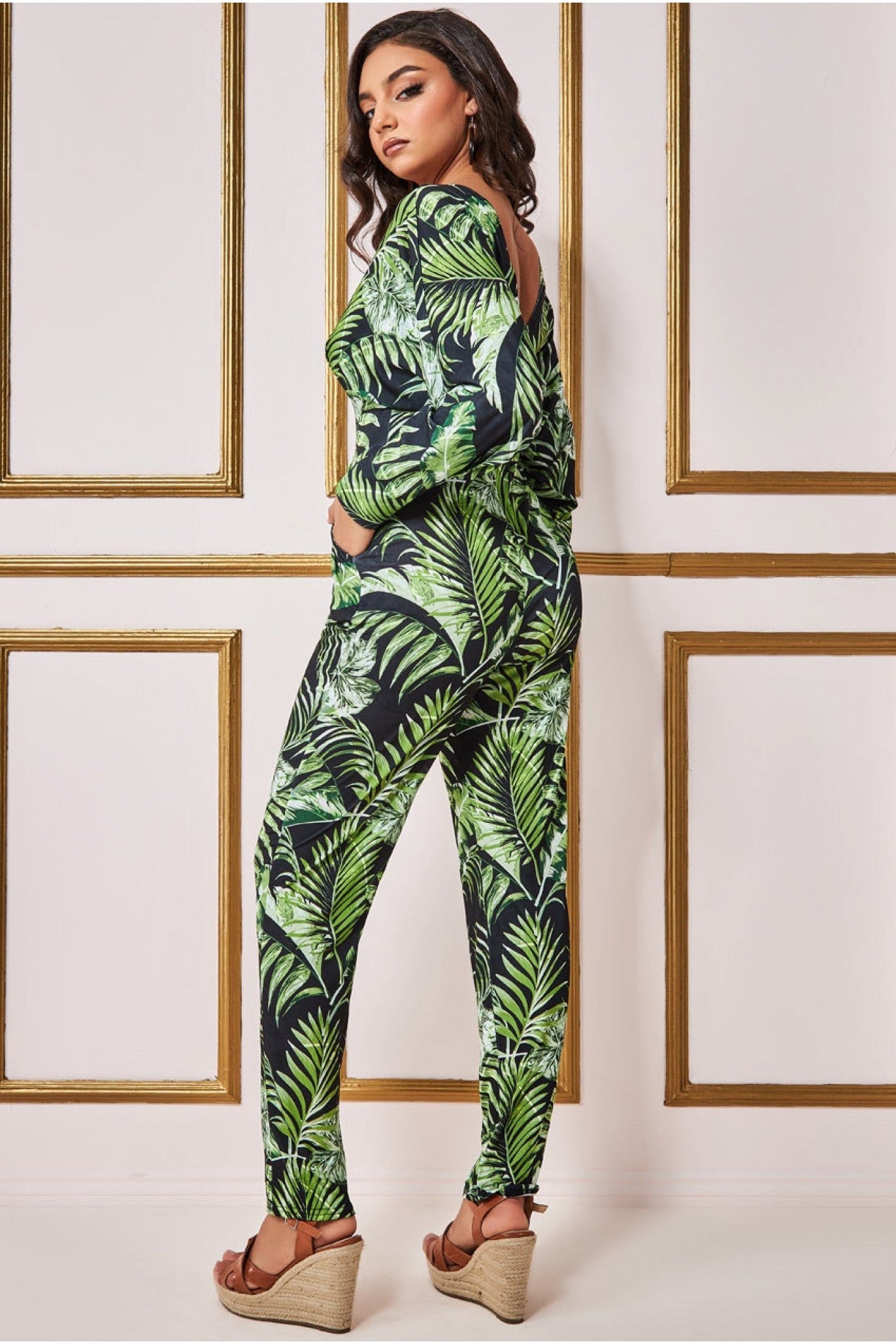 Tropical Print Jumpsuit - Green TR356