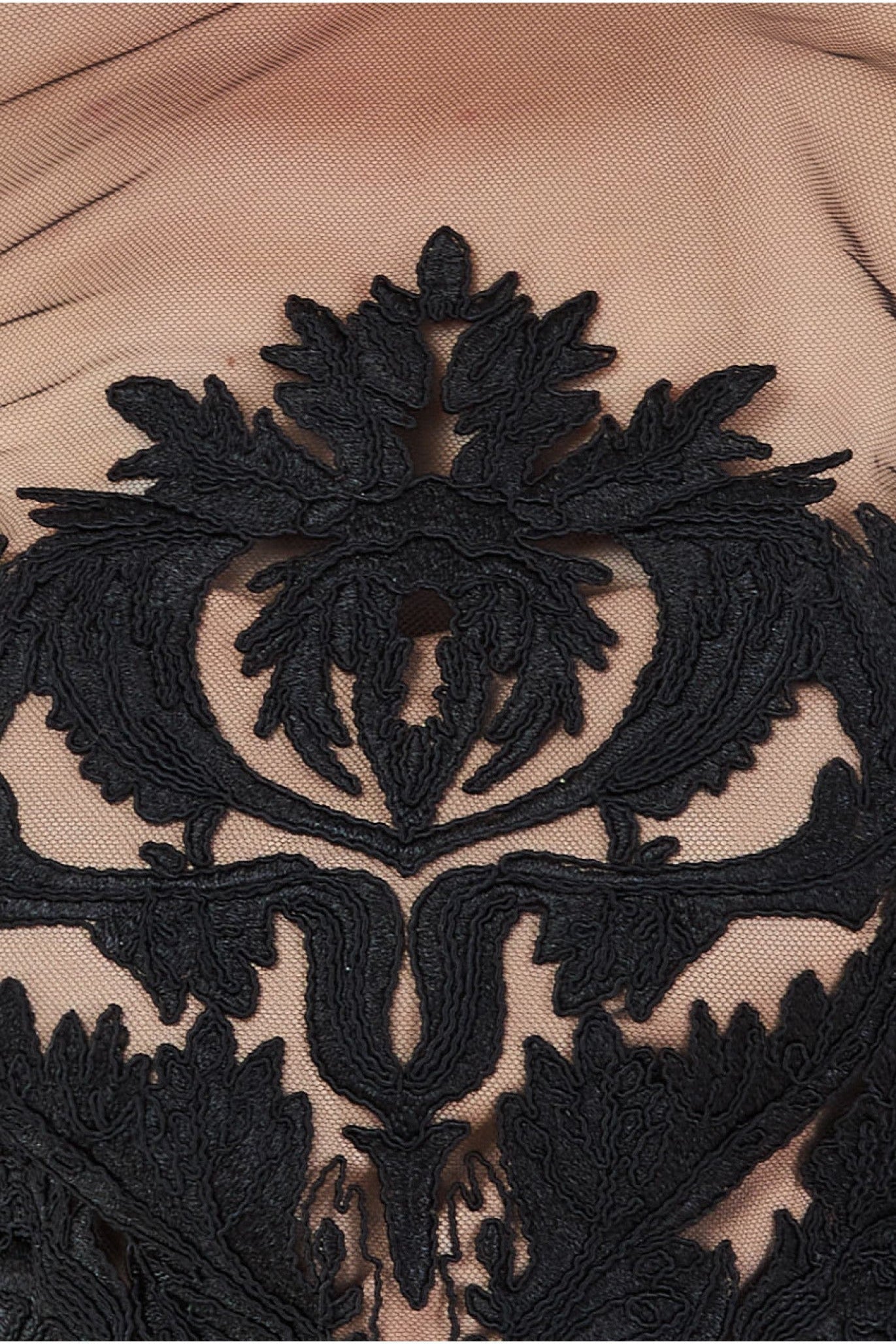 Embroidered Mesh & Scuba Midi Dress - Black