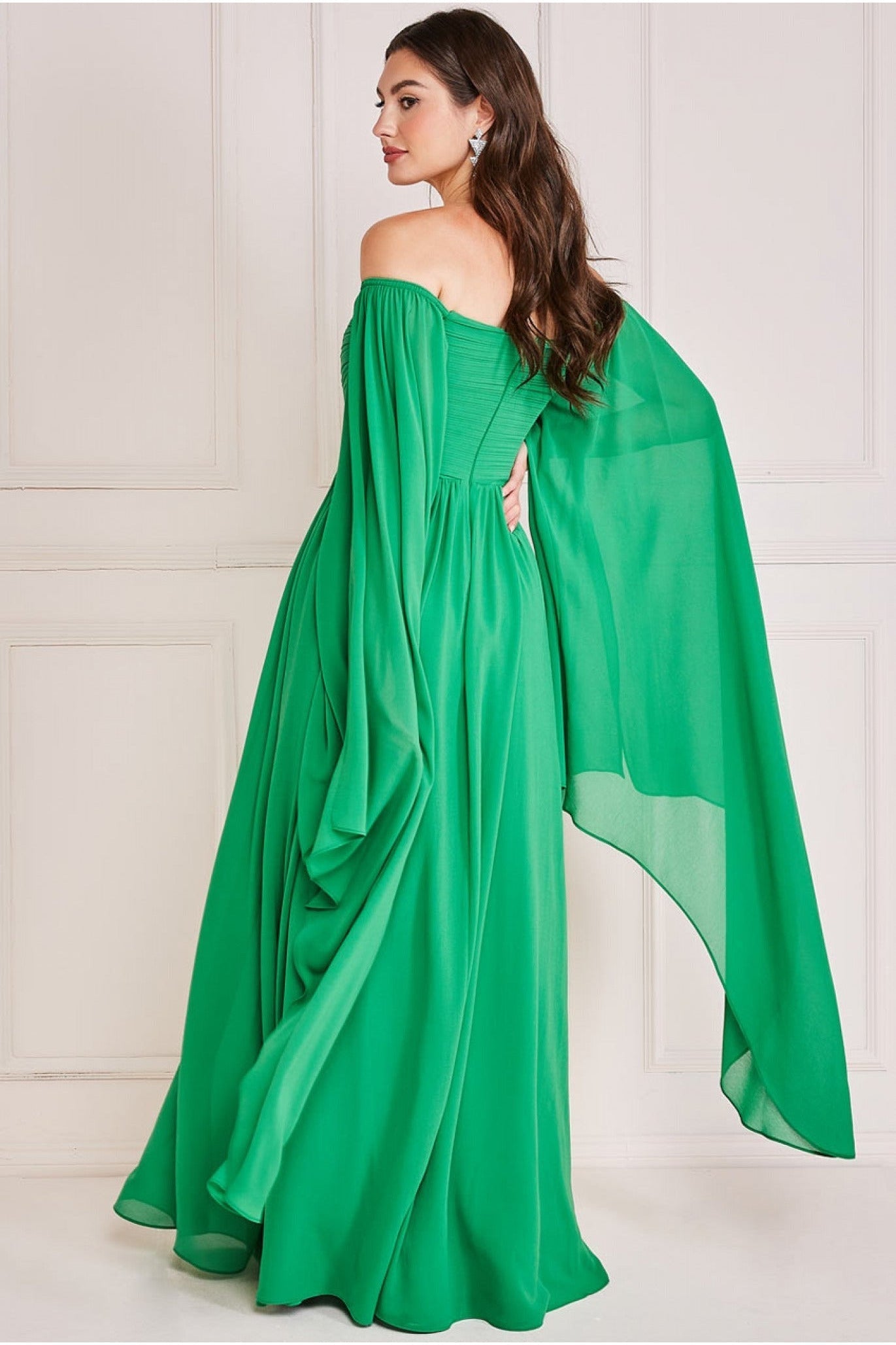 Chiffon Off The Shoulder Maxi With Wings - Green DR3780