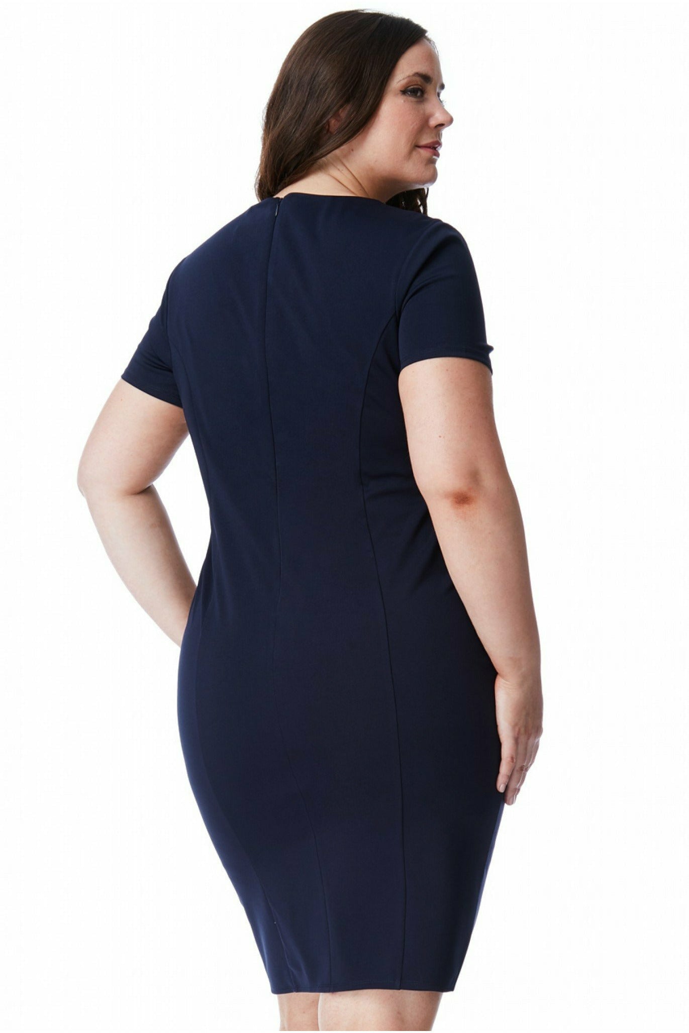 Fitted Midi Dress With Metal Bar Detail - Navy DR1344P