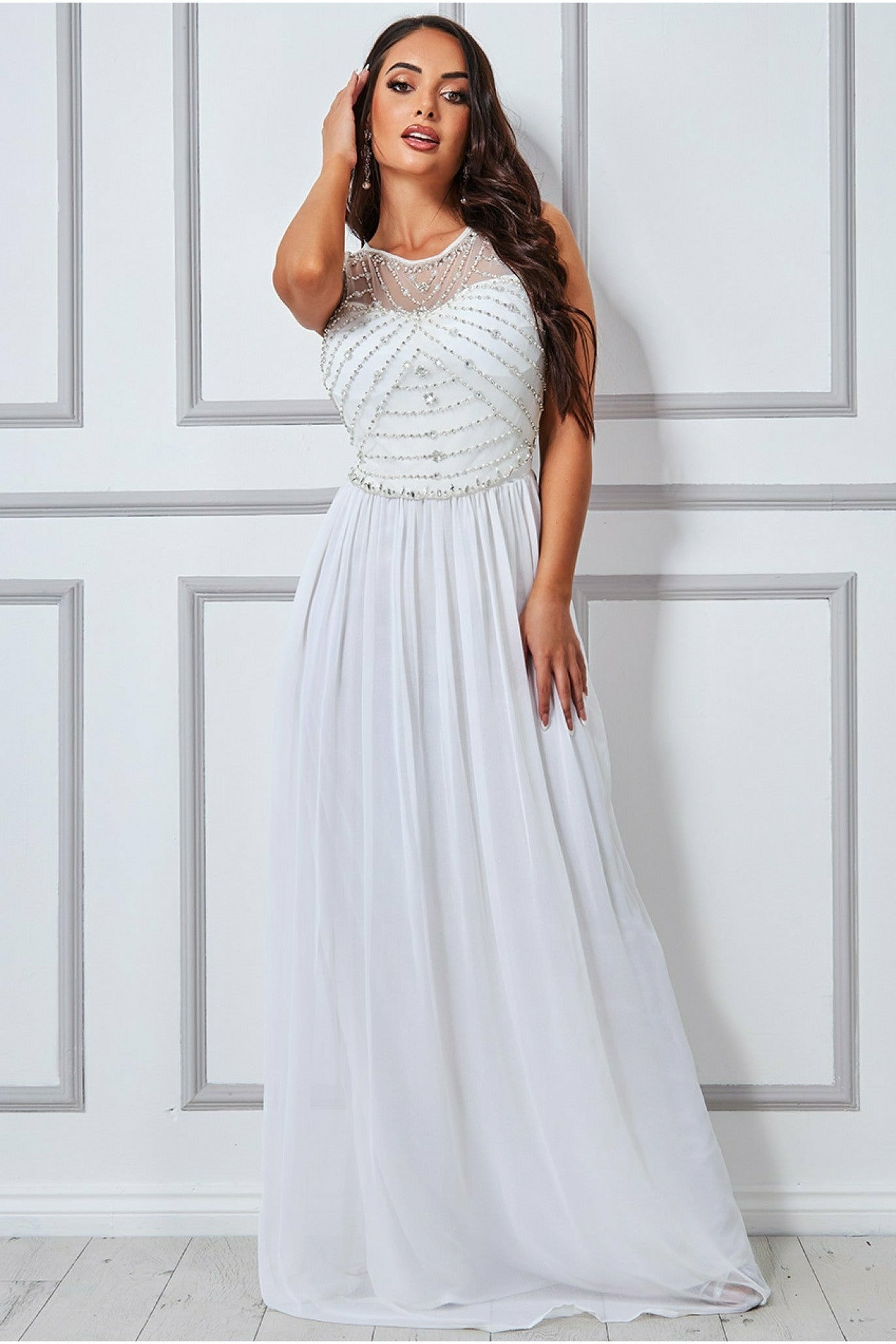 Embellished Chiffon Maxi Wedding Dress - Cream DR1207W