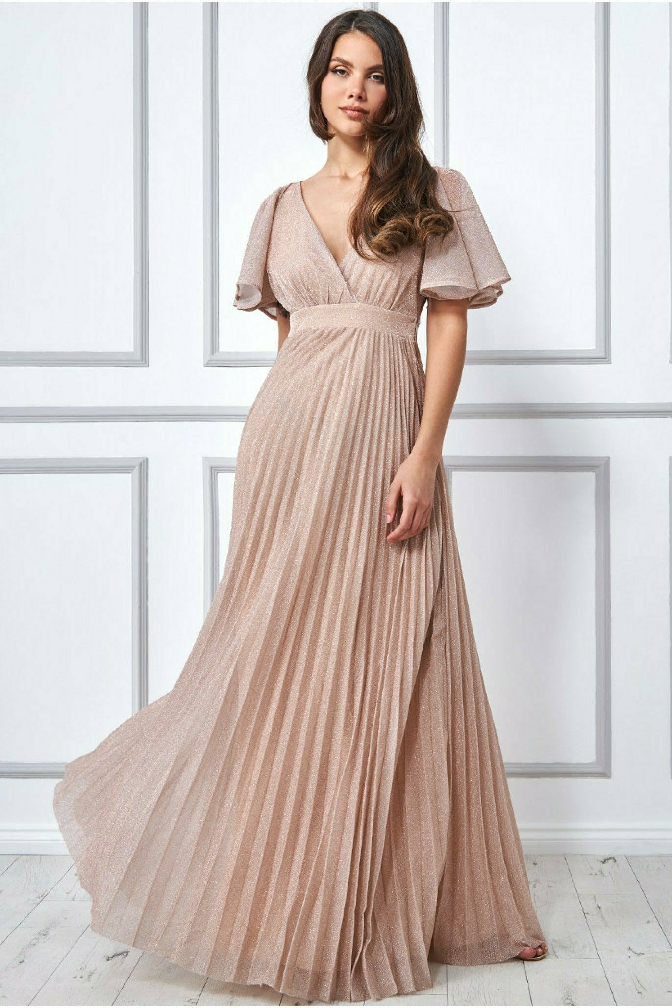 Lurex Pleated Maxi Dress - Pink DR2568