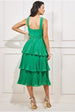 Goddiva Pleated Bodice Chiffon Tiered Midi - Green