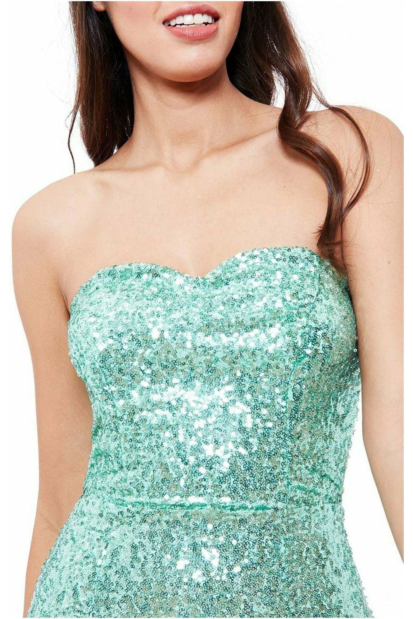 Bandeau Sequin & Chiffon Maxi With Scarf - Mint DR1049C