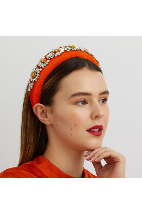 Orange Headband Jewelled Headband Featured In Heat Magazine by QueenMee Accessories