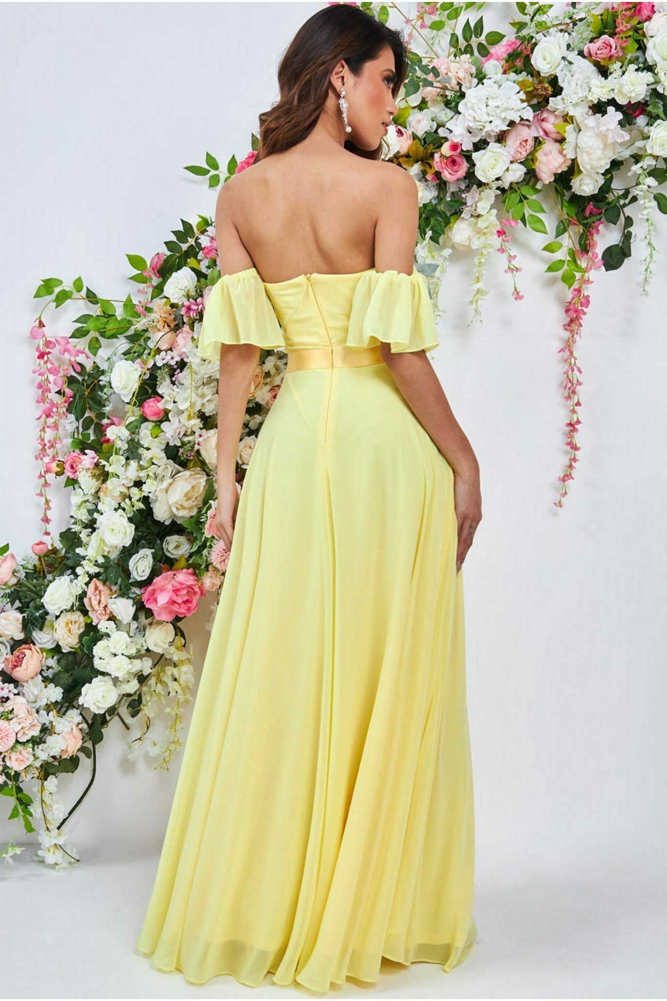 Draped Off The Shoulder Maxi With Split - Yellow DR3070A