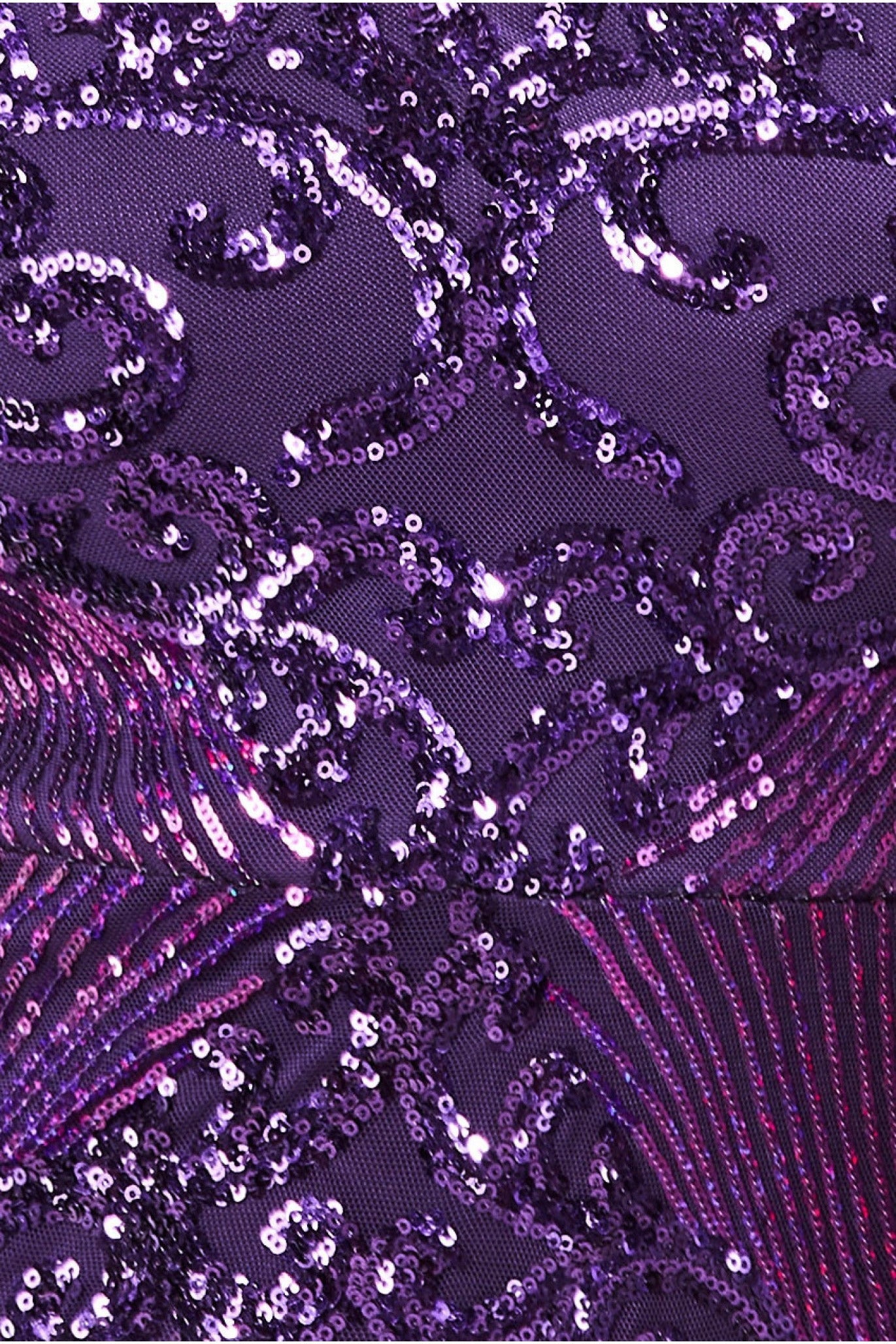 Contrast Sequin Long Sleeve Maxi Dress - Purple