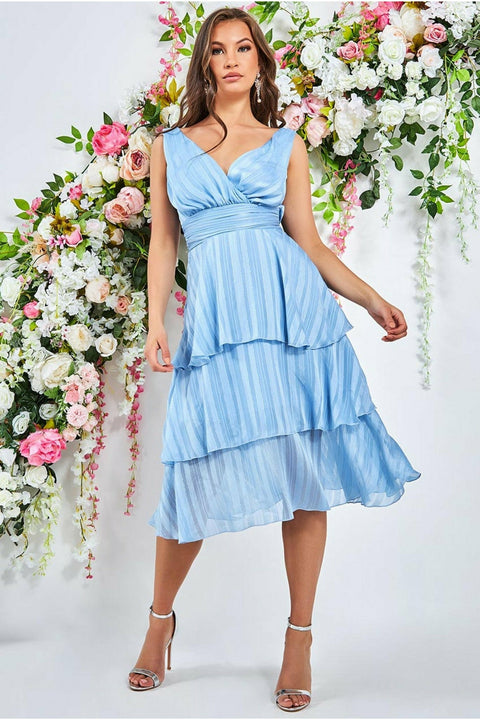 Tiered Chiffon Midi Dress - Powder Blue DR3471