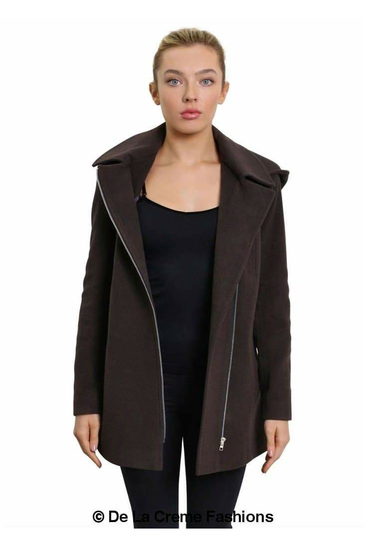 Wool Blend Zip Up Hooded Coat 1810