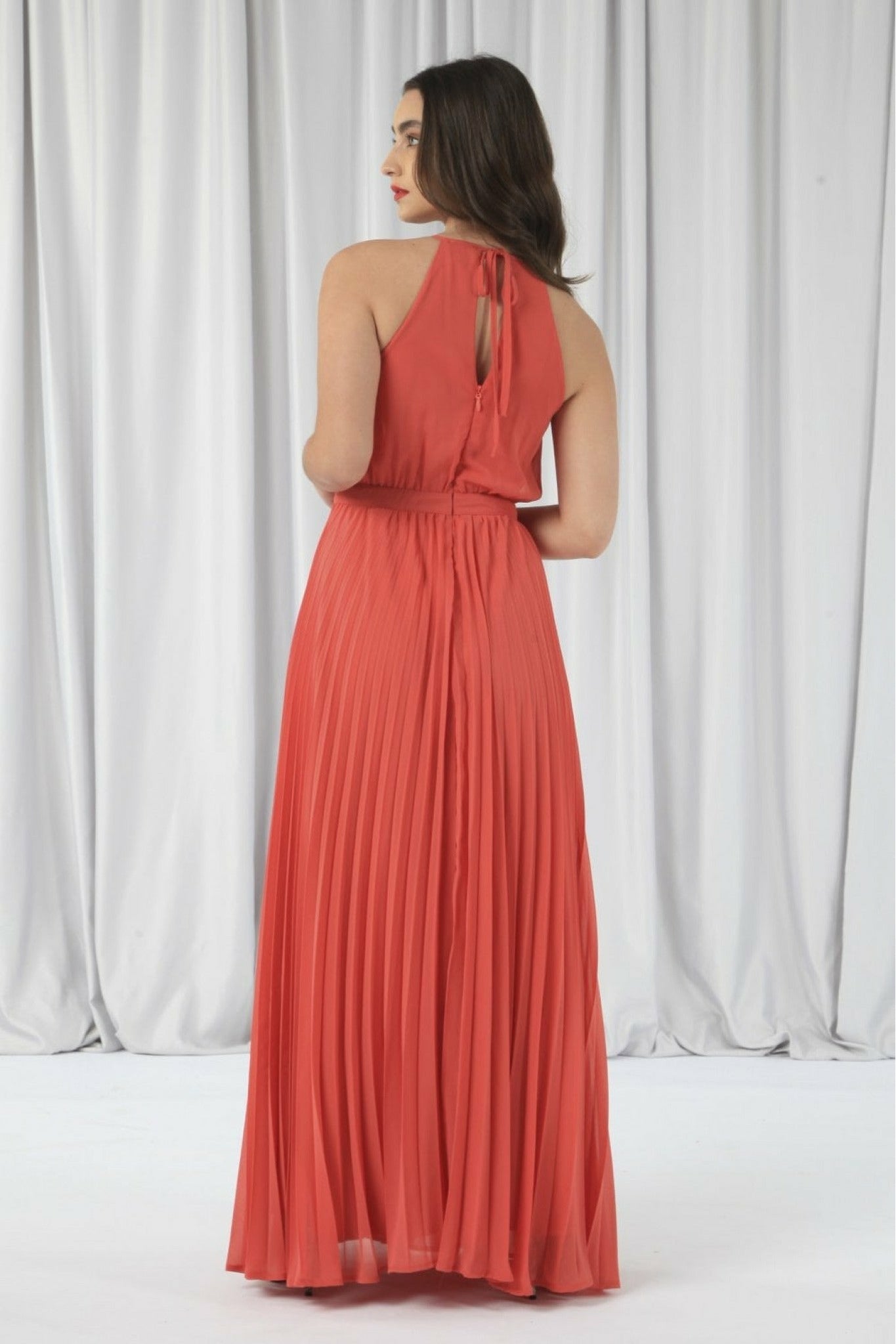 Red Sleeveless Pleated Dress DR0000091