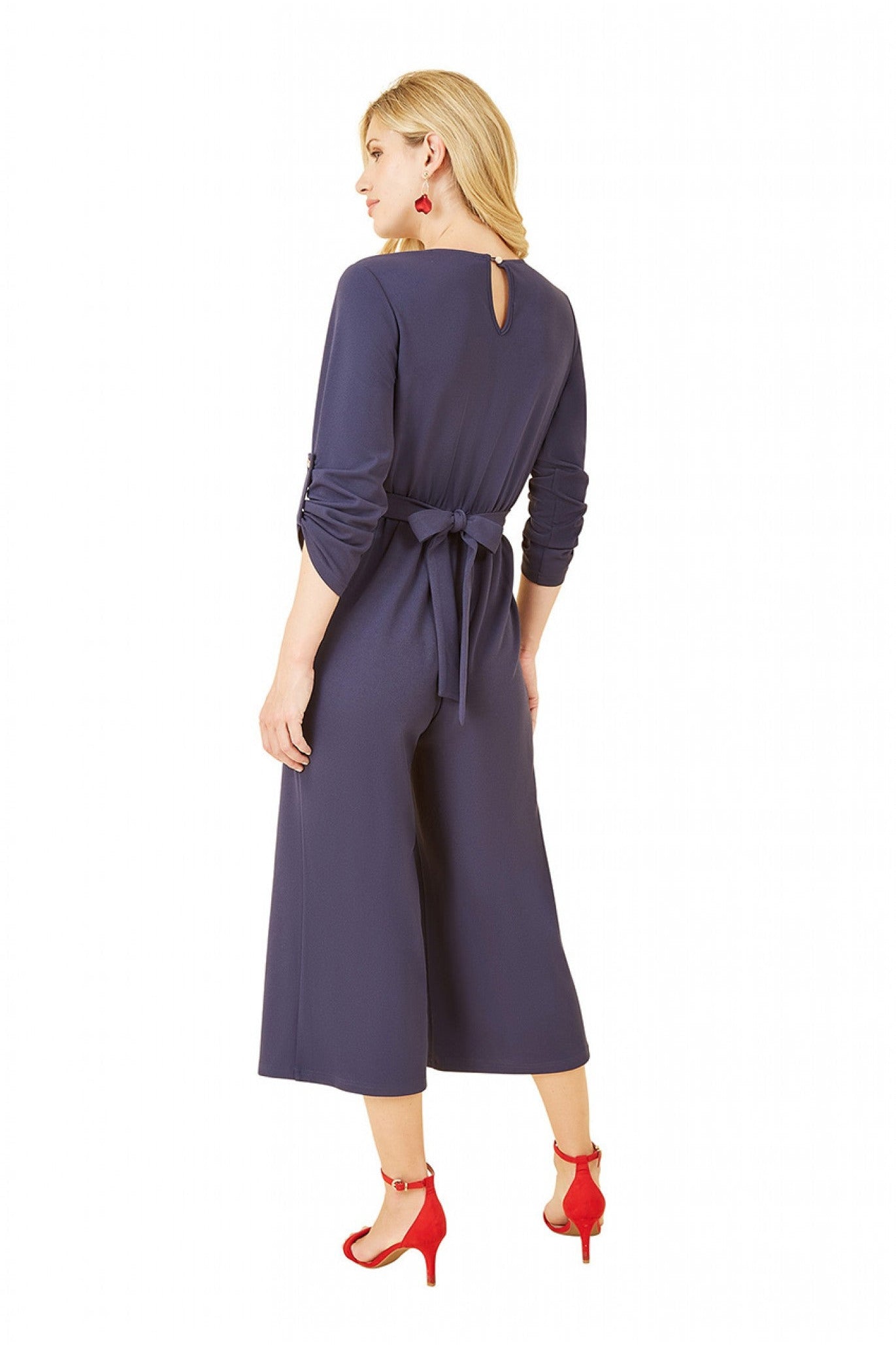 Navy Wrap Over Stretch Jumpsuit With Gold Belt ML7299027