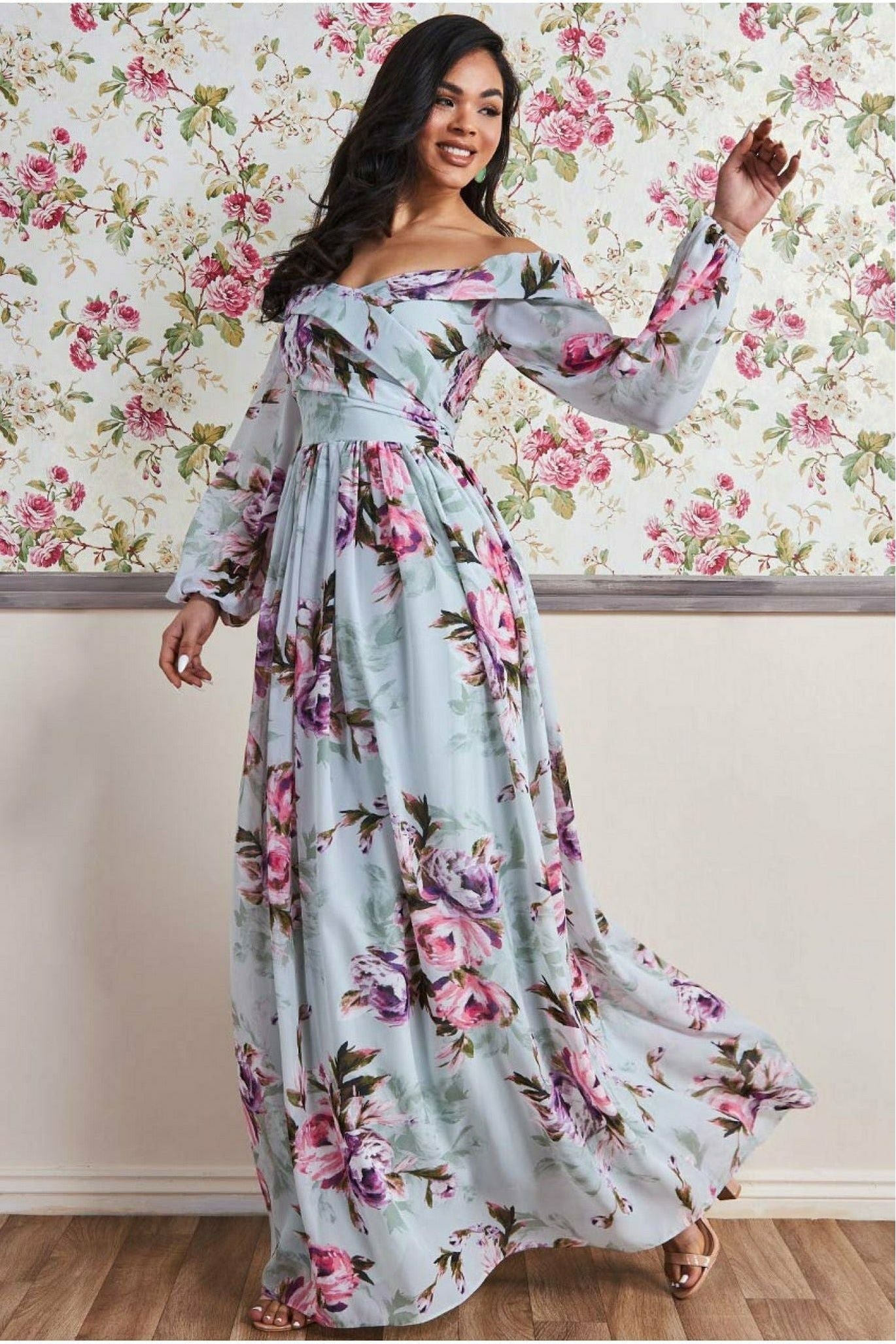 Drop Shoulder Wrap Maxi Dress - Sage Green DR3327