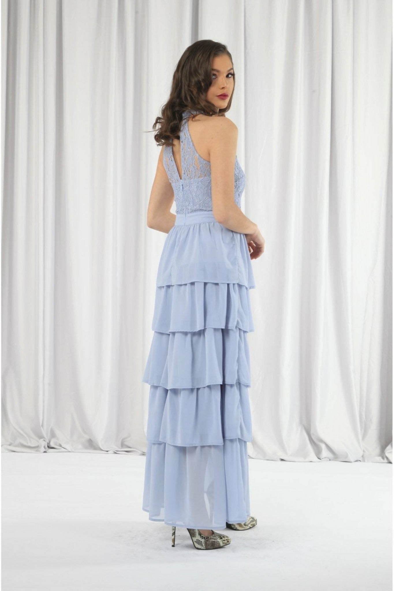 Light Blue Tiered Bridesmaid Dress Double Second