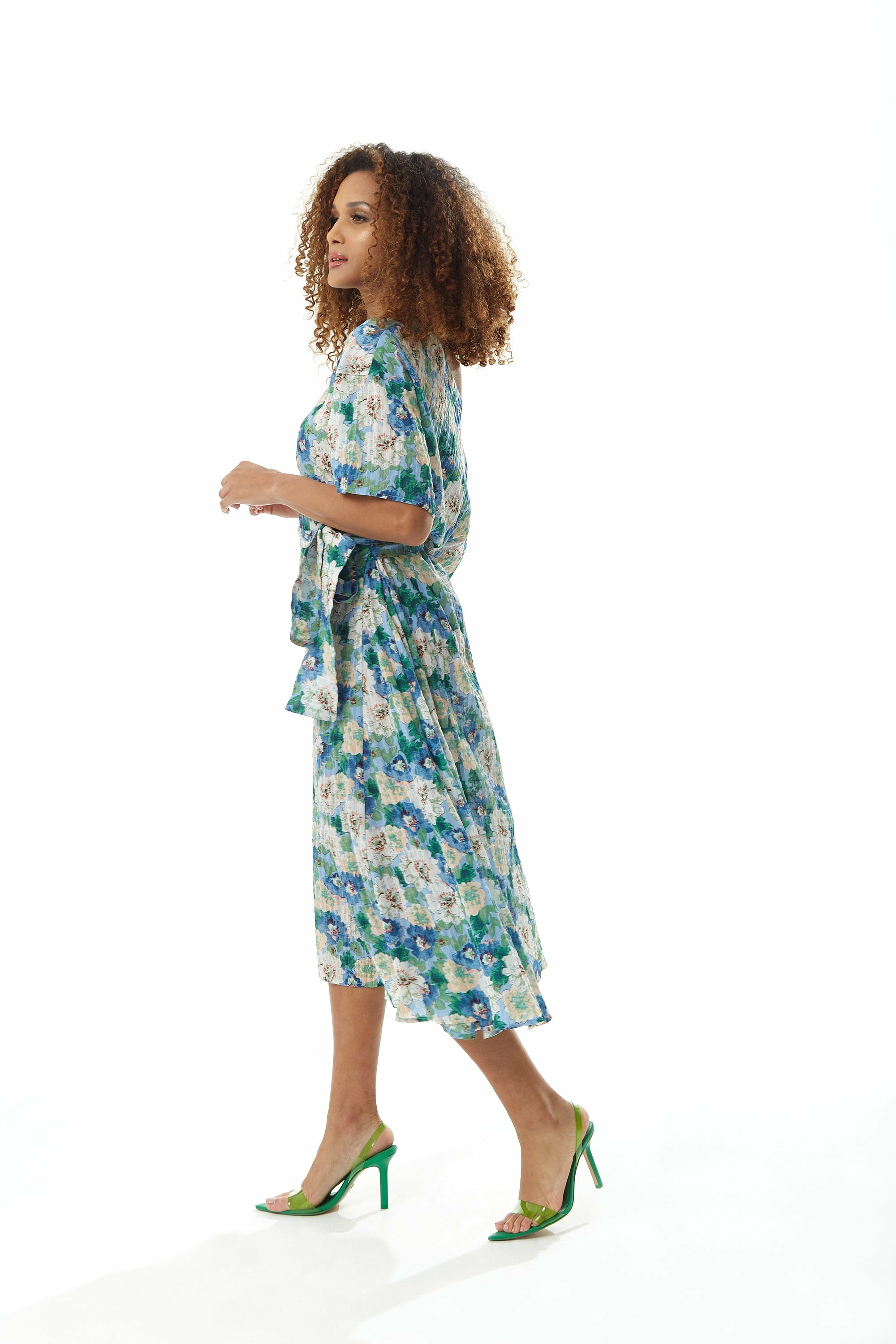 Liquorish Divine Grace Crinkle Floral Midi Dress In Blue LIQ22-391A-BLUE-8