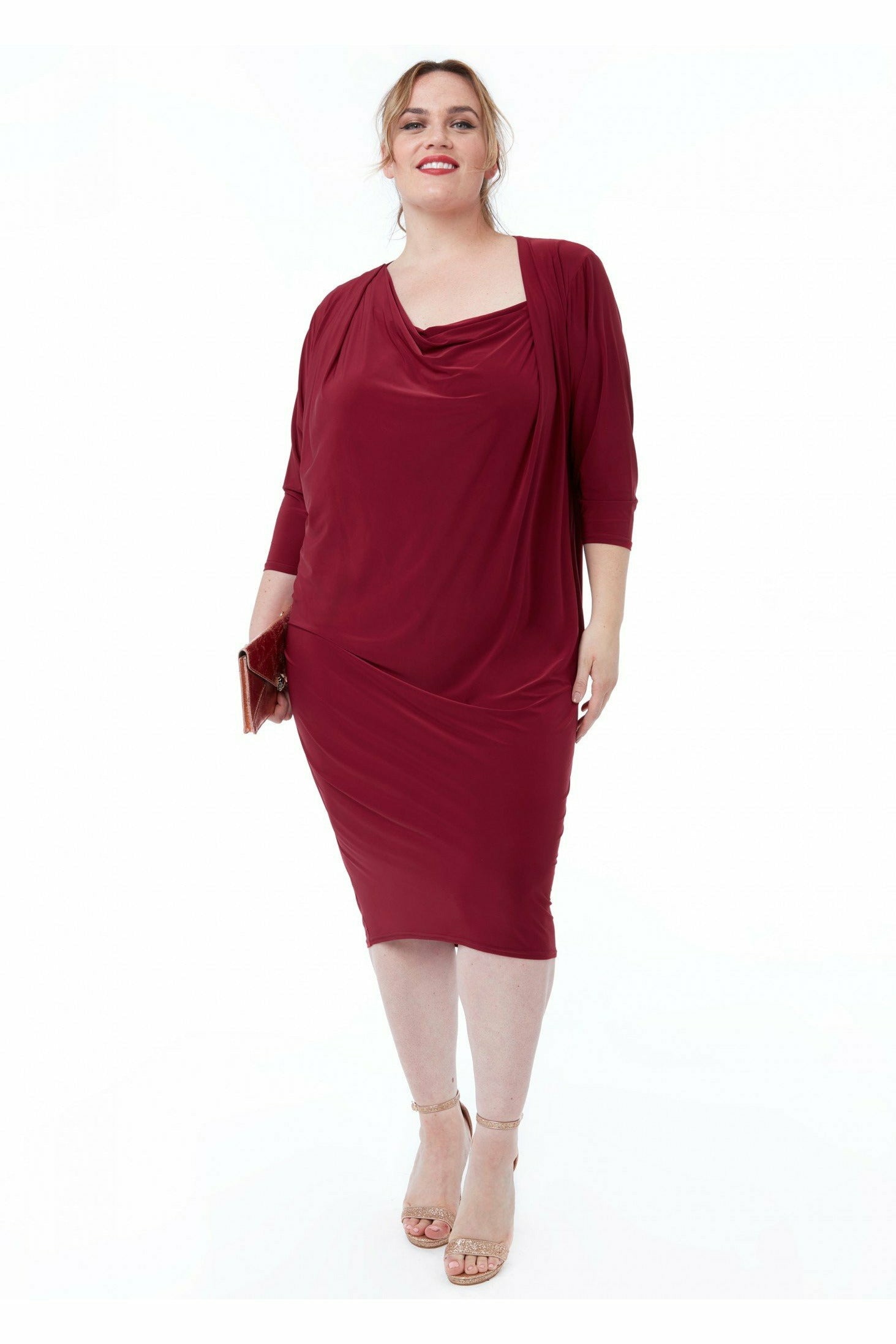 Loose Fit Midi Dress With Asymmetric Neck - Wine DR3092