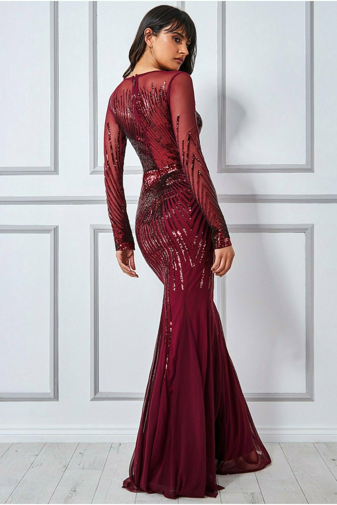 Shooting Star Sequin Maxi Dress - Wine DR3276