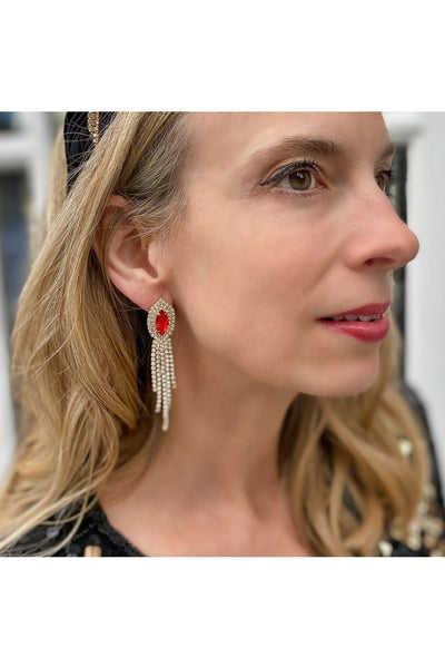 Red - Red Earrings Diamante Earrings by QueenMee Accessories