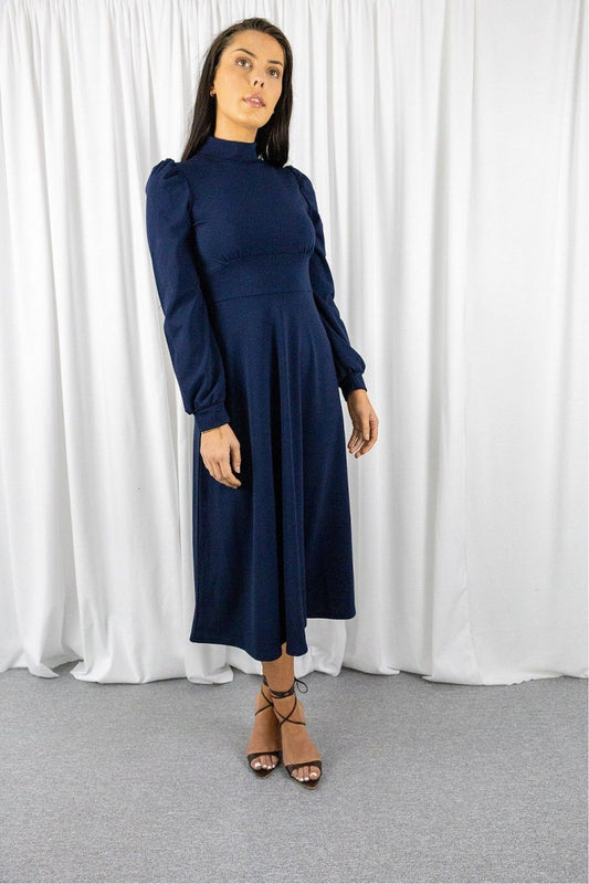 Navy Long Sleeve Turtle Neck Midi Dress BF25550