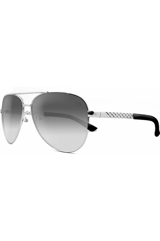 Metal Dominica Aviator Sunglasses With Embossed Temple In Silver RR23-2