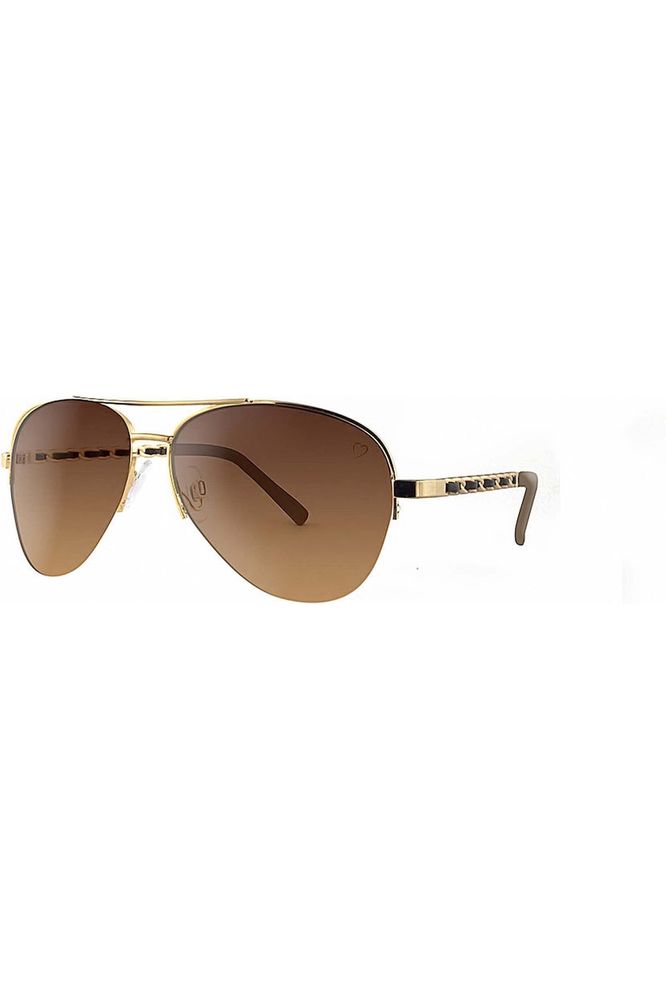 Metal New York Aviator Sunglasses With Fabric Braid Detail Temple In Gold RR53-1