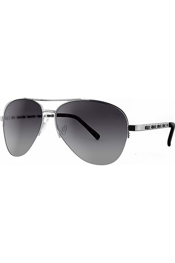 Metal New York Aviator Sunglasses With Fabric Braid Detail Temple In Silver RR53-2