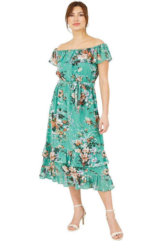 Yumi Mint Floral Bardot Dress – Goddiva