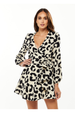 Animal Print Mini Wrap Dress With Long Sleeves by Liquorish