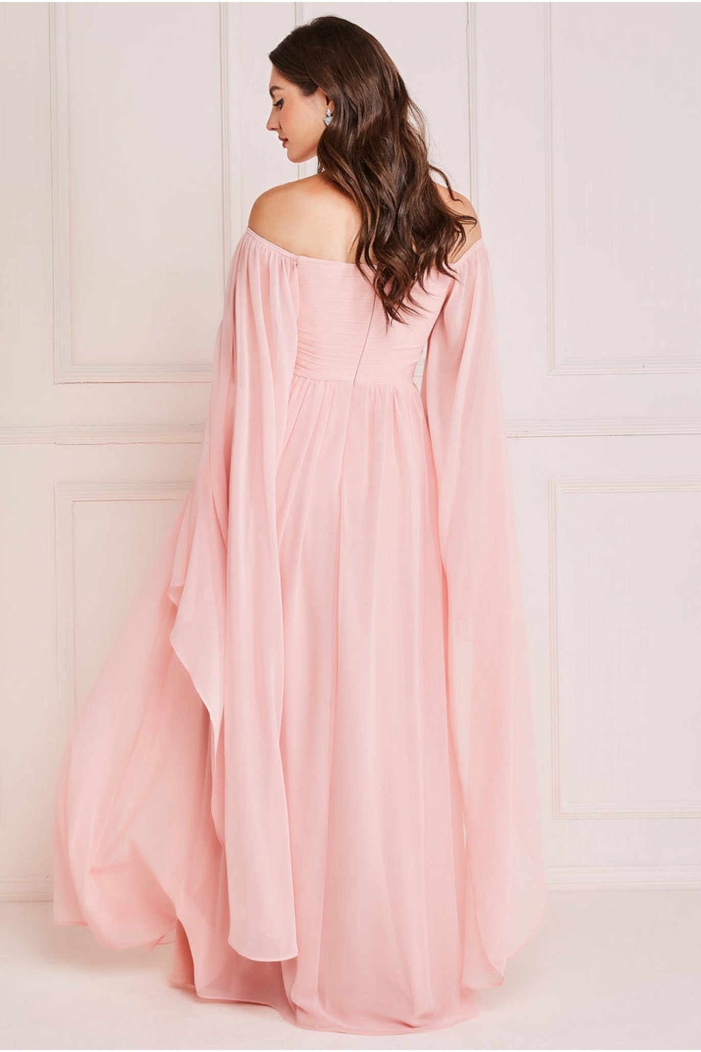 Chiffon Off The Shoulder Maxi With Wings - Blush DR3780