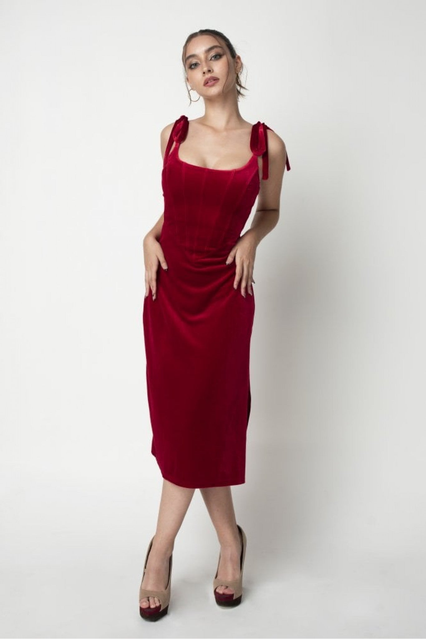 Red Corset Velvet Dress DR0000275
