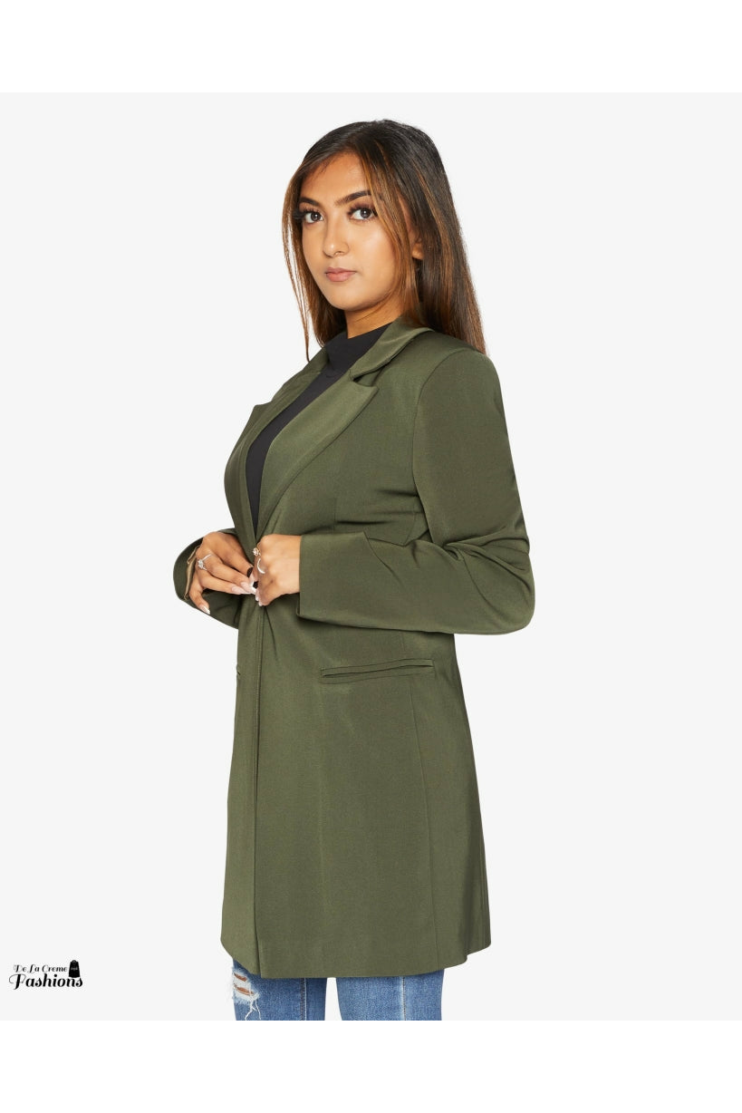 De La Creme Womens Collared Formal Longline Blazer De La Crème