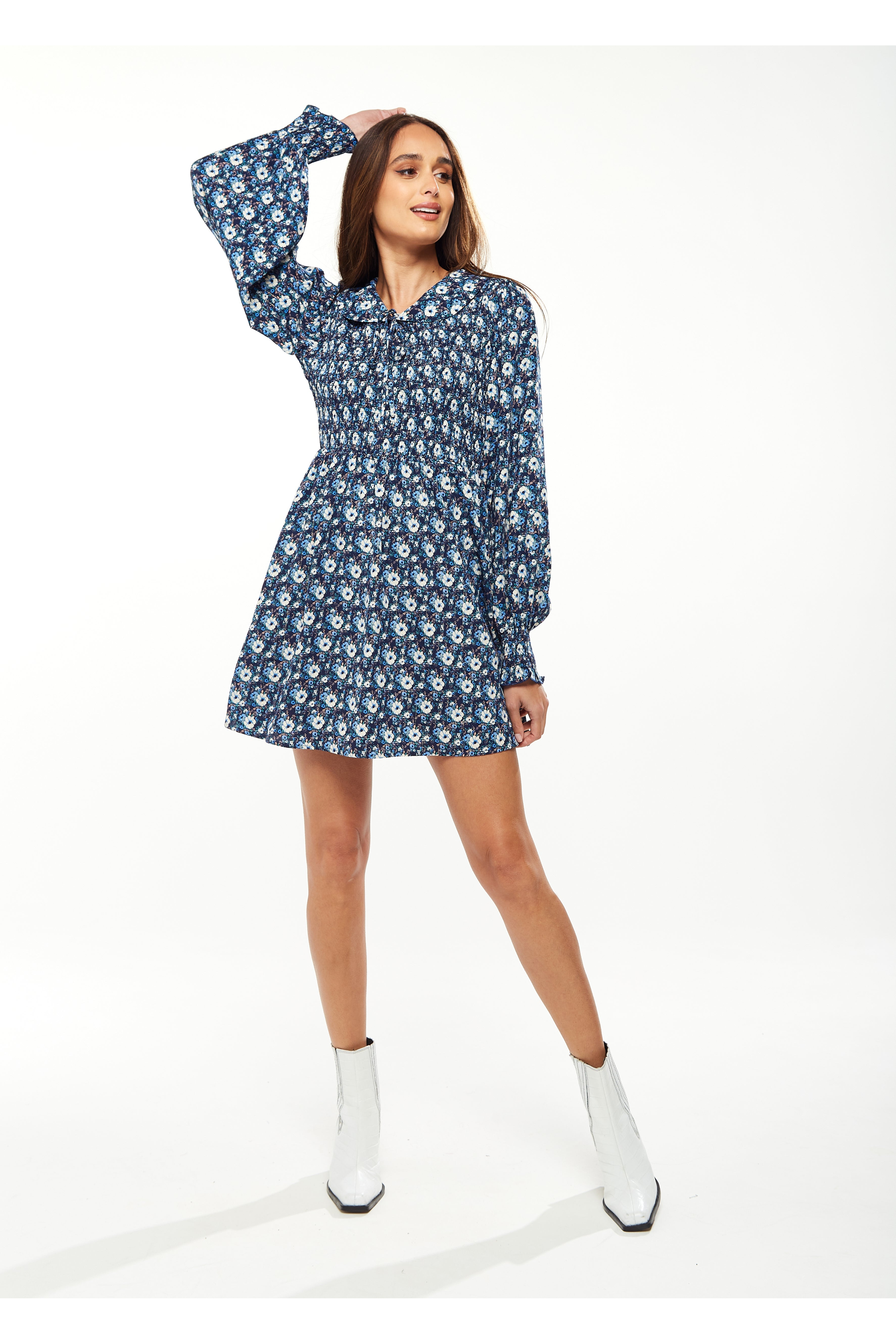 Floral Print Smock Mini With Peter Pan Collar LIQ22-331B