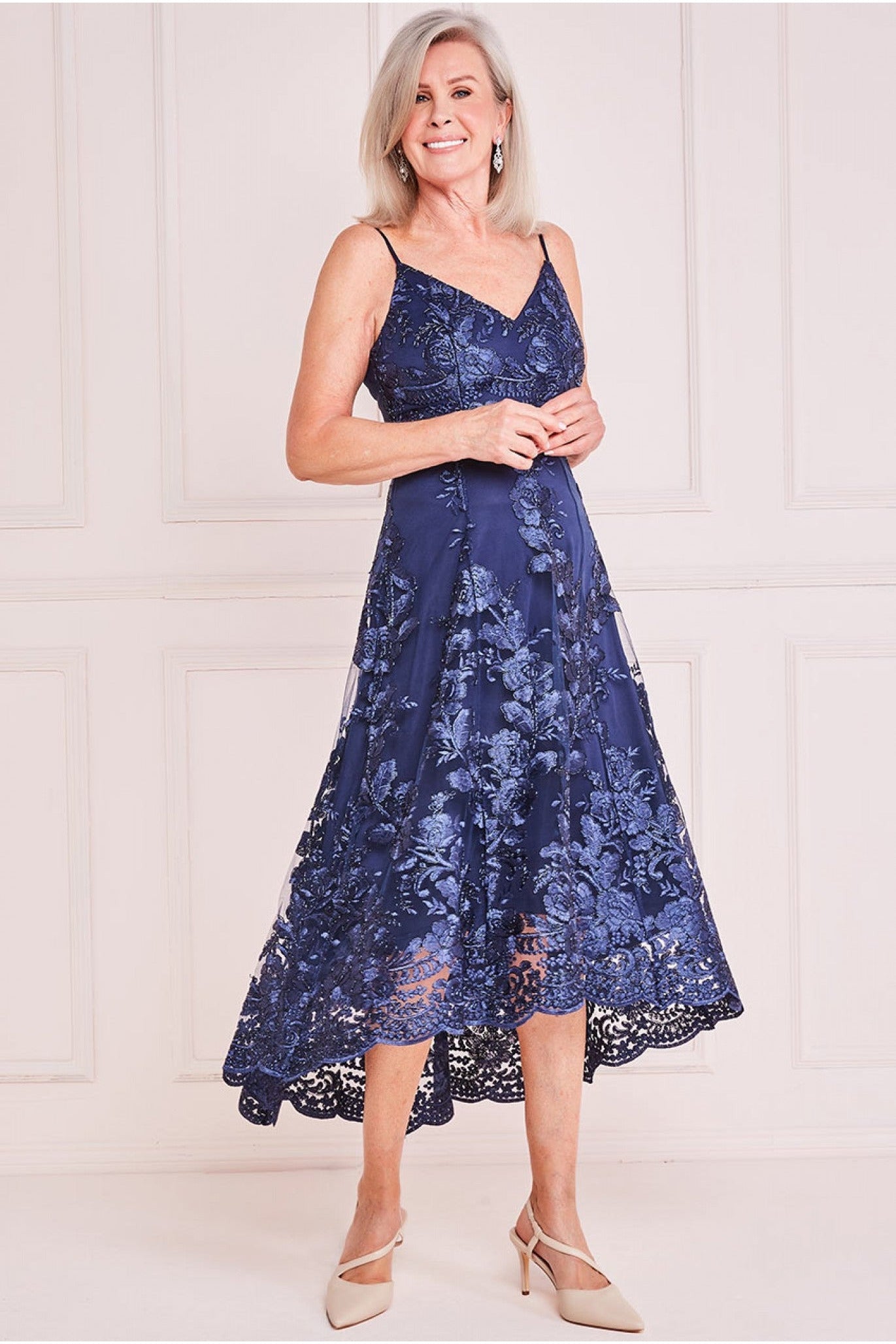 High Low Sleeveless Lace Midi - Navy DR3815M