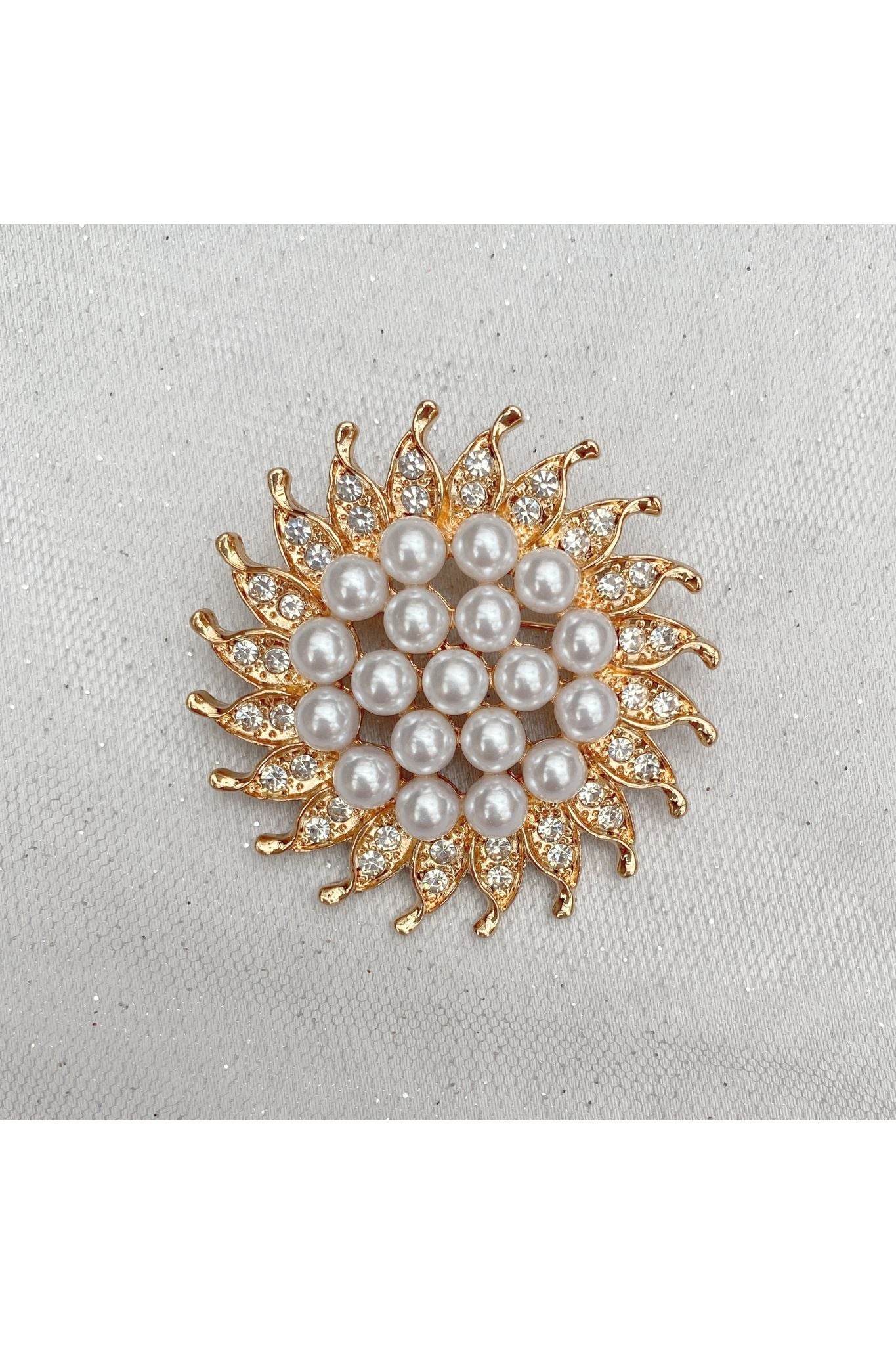 Sunflower Brooch With Pearl And Crystal 5060801176286