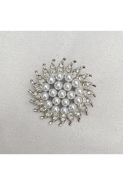 Silver - Sunflower Brooch With Pearl And Crystal by QueenMee Accessories