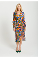 Abstract Leaf Print Midi Ruched Dress In Olive by Liquorish