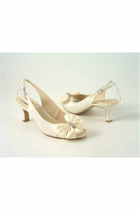 Zara Sabatine Diamante Ivory Satin Low Heel M002