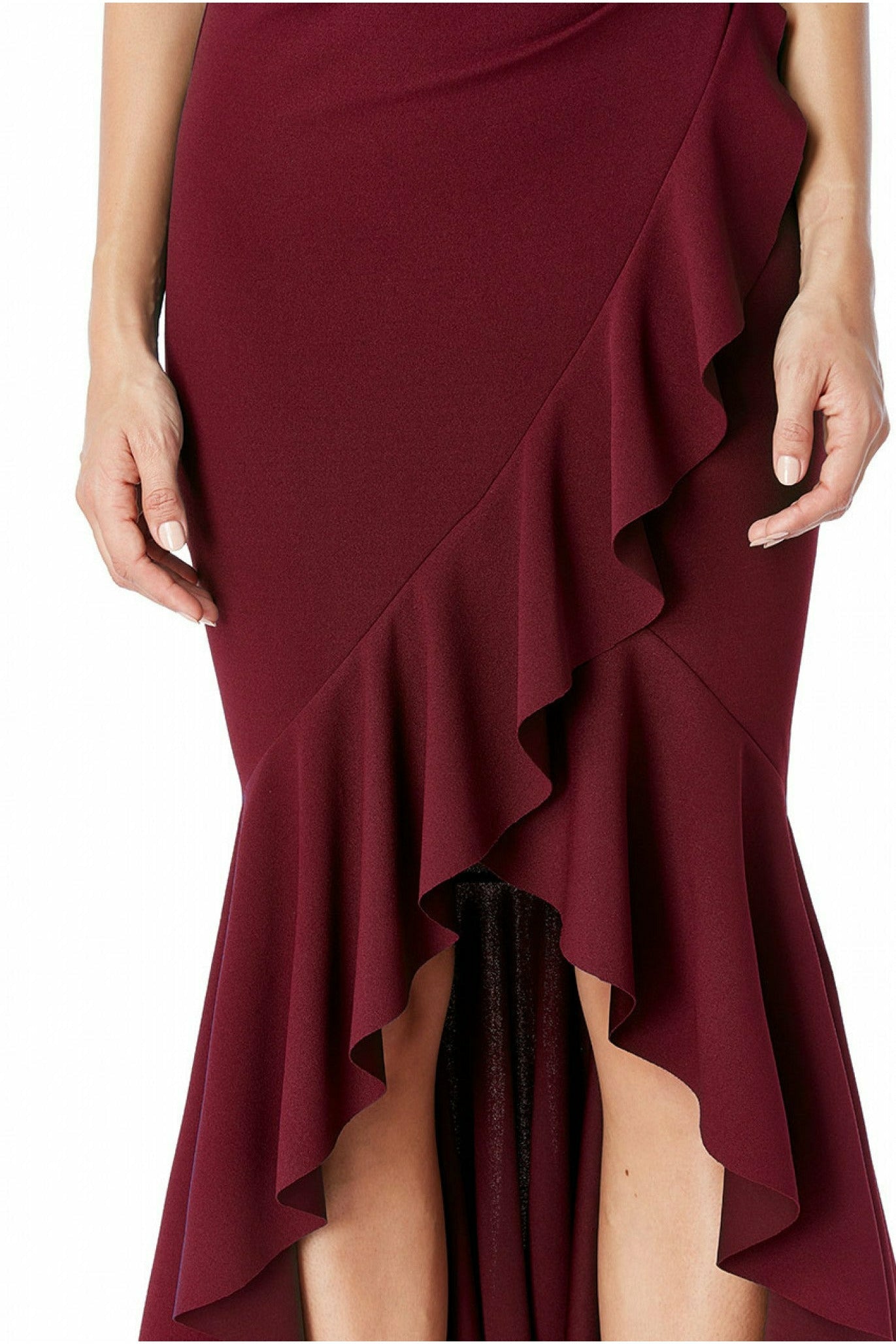 High Low Frill Hem Maxi Dress - Wine DR1834