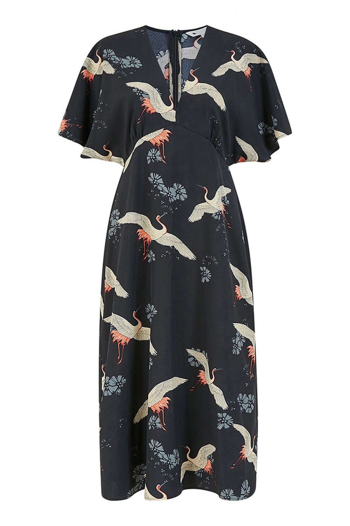 Black Crane Print Midi Dress YM3191018