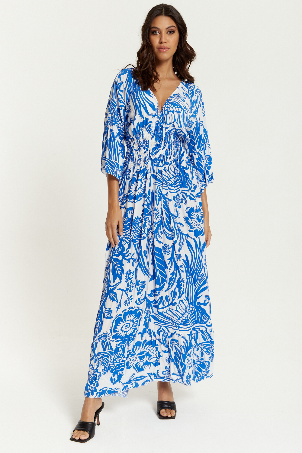 Oversized V Neck Detail Floral Print Maxi Dress 0173MAXIDRESS