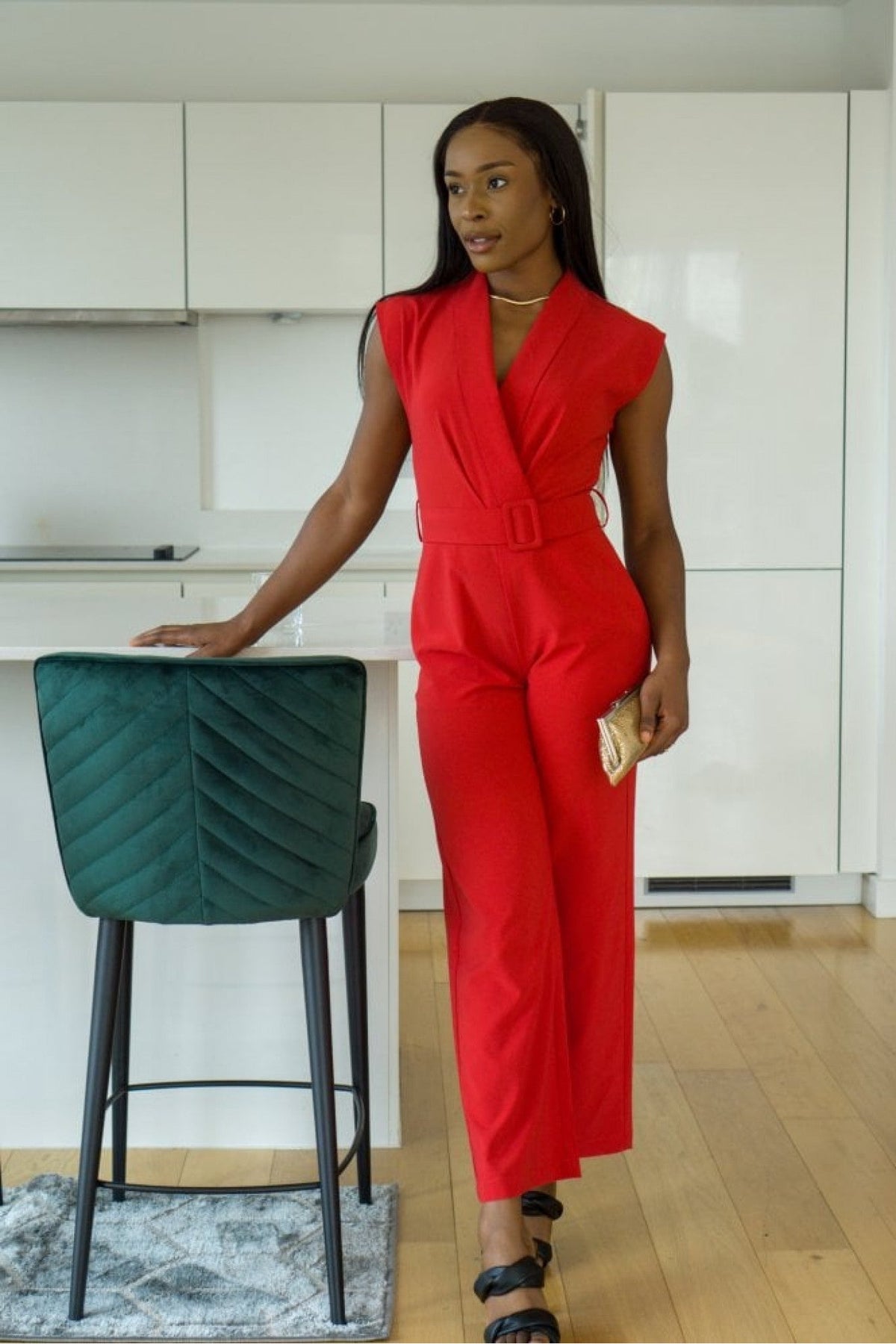 Red Belted Wrap Jumpsuit JU0000295