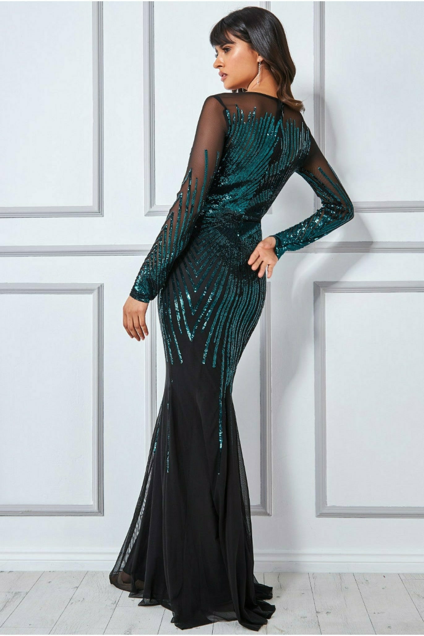 Shooting Star Sequin Maxi Dress - Emerald DR3276